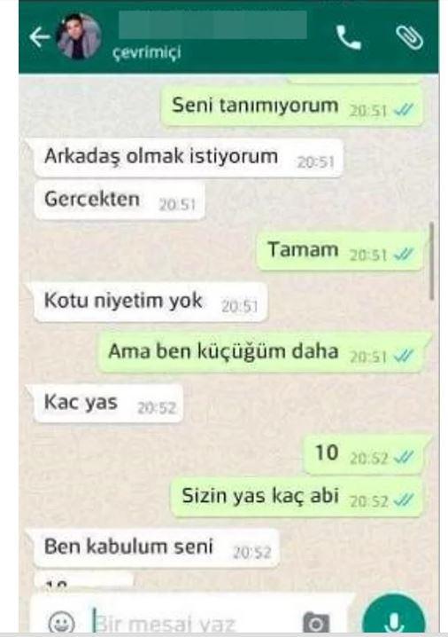 10 Yaşındaki Kıza Whatsapp' tan Seks Teklif Etti!