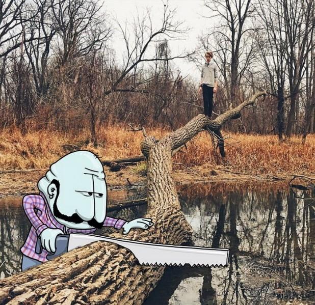 Karikatür ve Fotoğrafları Birleştirerek Ortaya Birbirinden Komik Anlar Çıkaran Sanatçıdan 6 Görsel!