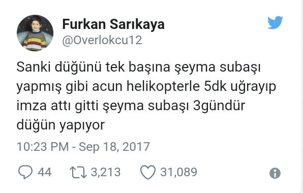 Şeyma Subaşı ve Acun Ilıcalı Düğünü Sonrası Paylaşılan Birbirinden Komik 5 Twit