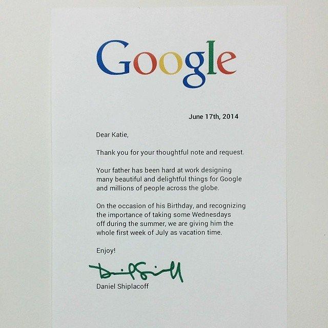 Google'a Babası İçin Bir Gün İzin İstediği Bir Mektup Yazan Küçük Kız