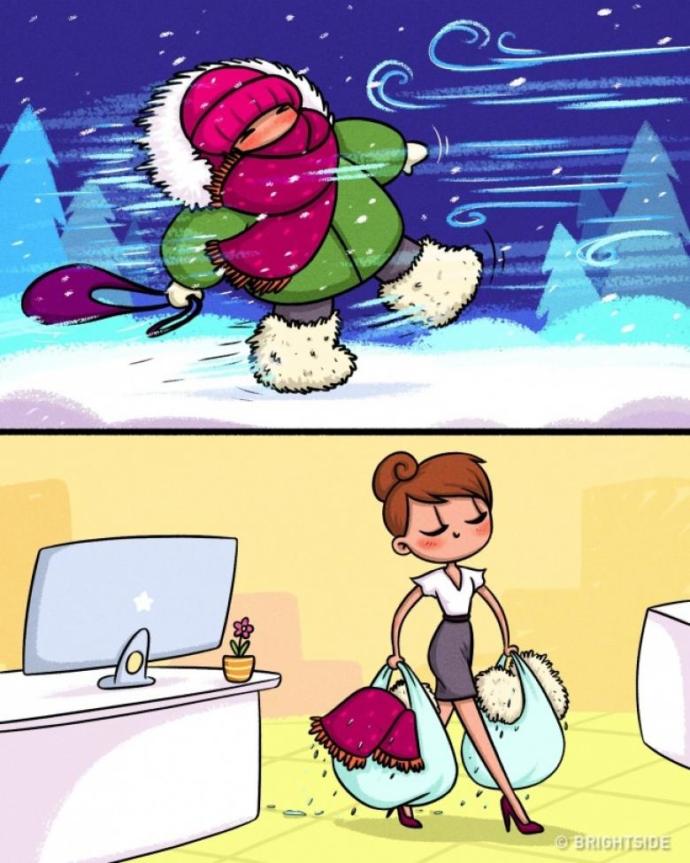 Kadınların Kışın Karşılaştıkları Durumları Anlatan Birbirinden Komik Çizimler