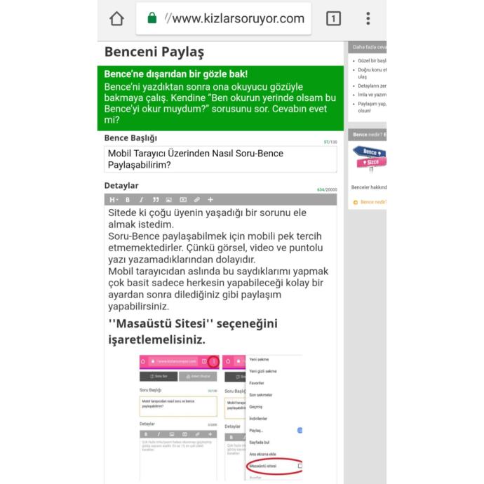 Mobil Tarayıcı Üzerinden Nasıl Soru-Bence Paylaşabilirim?