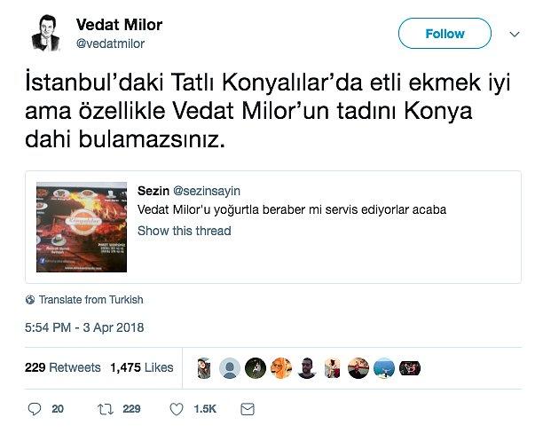 Kendini Menüde Gören Vedat Milor Attığı Tweet'lerle Kırdı Geçirdi