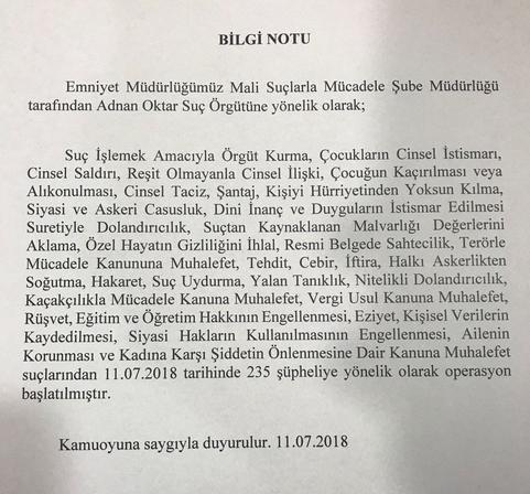 Adnan Oktar ve Kedicikleri Gözaltına Alındı, Oktar'ın Tüm Mal Varlığına El Kondu!