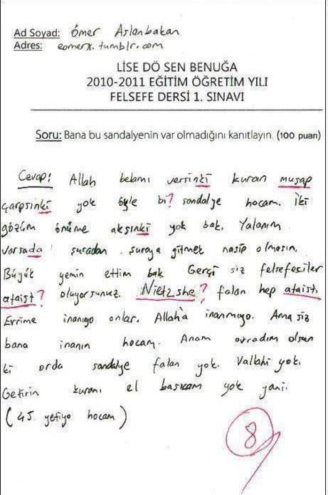 Sınav Sorularına Verilmiş Komik Cevaplar