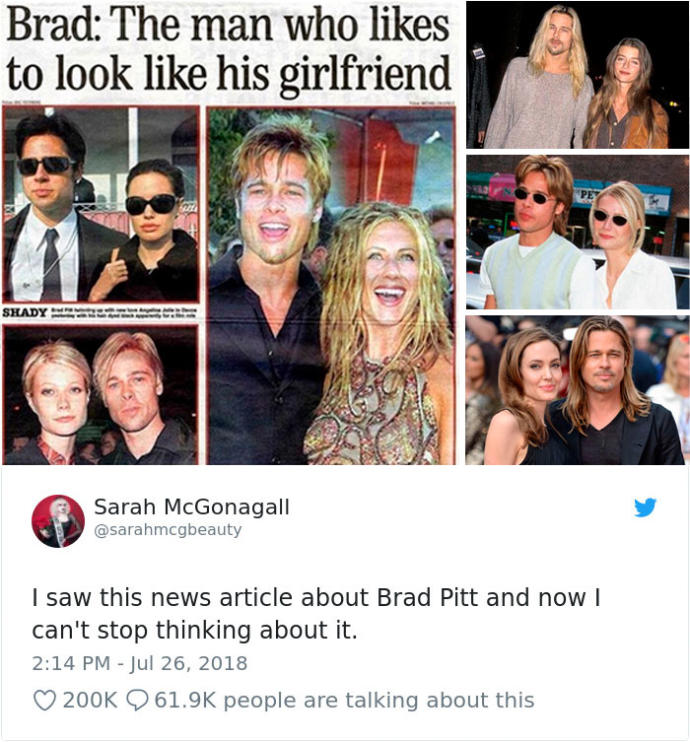 Brad Pitt'in Birlikte Olduğu Kadınlarla Arasındaki İnanılmaz Benzerlikleri Ortaya Koyan Kareler