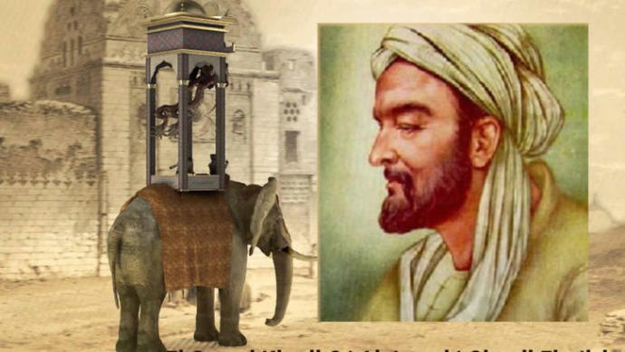 Cezeri'ye ait bir resim ve yapmış olduğu fil şu saati.