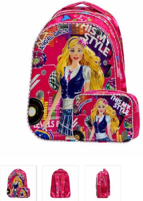 Angel Girls Okul Çantası ve Beslenme Çantası İkili Set 7D Baskılı