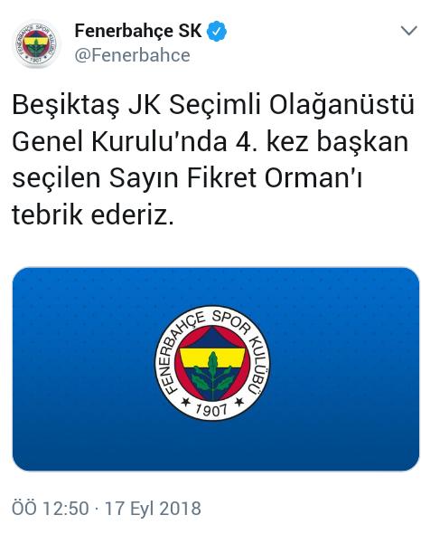 Beşiktaş'ta Tekrar Başkan Seçilen Fikret Orman'a Tebrik Tweeti Atan Fenerbahçe Resmi Hesabına Gelen İlginç Tweetler