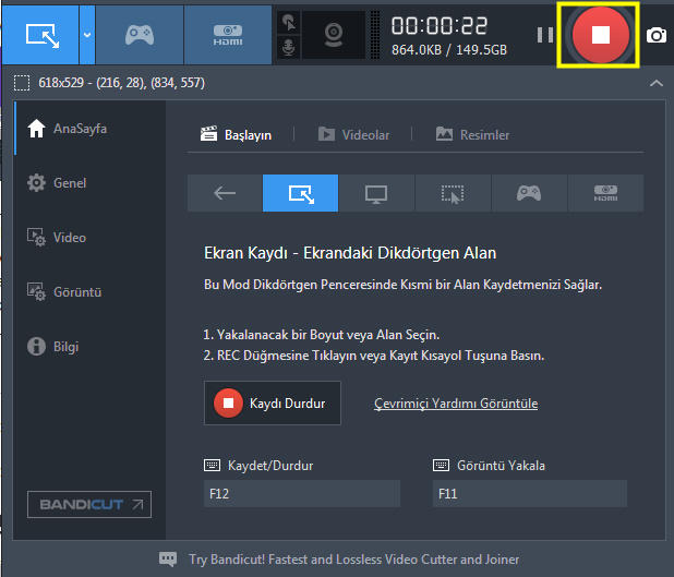 Ekran Görüntüsünü Bandicam ile Nasıl Kaydedilir?