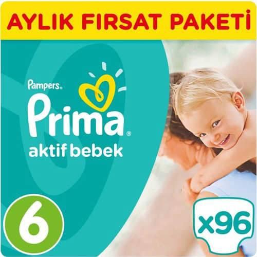 Prima Bebek Bezi Aktif Bebek 6 Beden Ekstra Large Aylık Paketi 96 Adet 15+ KG