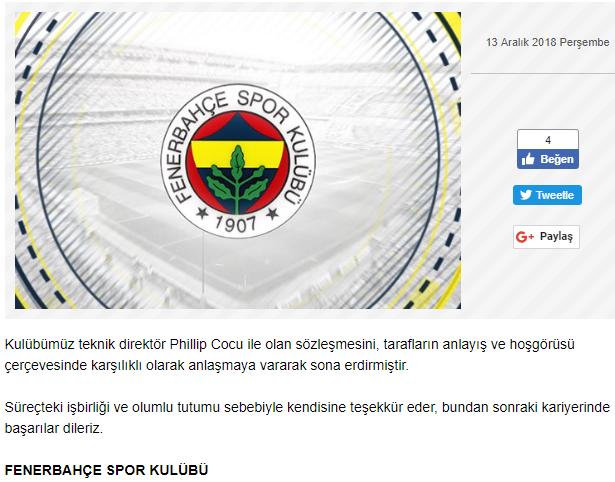 Fenerbahçe, Cocu ile Yollarını Ayırdığını Resmen Duyurdu
