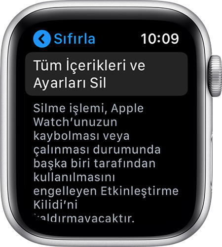 Apple Watch Sıfırlama Ekranı