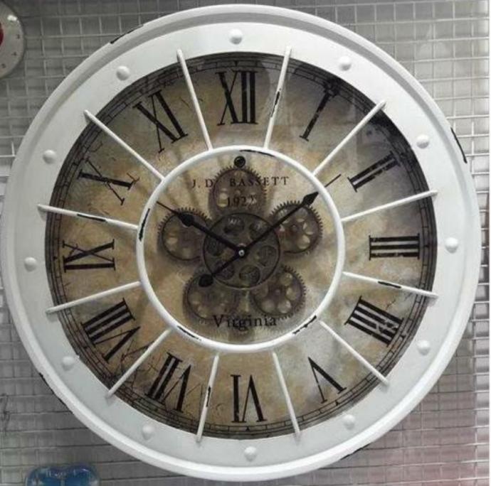DEKORATİF ESKİTME BEYAZ HOUSE ÇARKLI DUVAR SAATİ