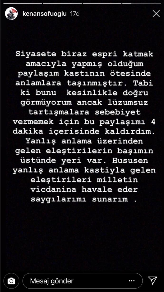 Kenan Sofuoğlu'nun Gelen Tepkiler Üzerine Yaptığı Açıklama