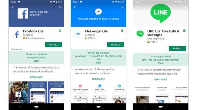 Facebook, Messenger ve LINE Uygulamalarının Lite Sürümleri