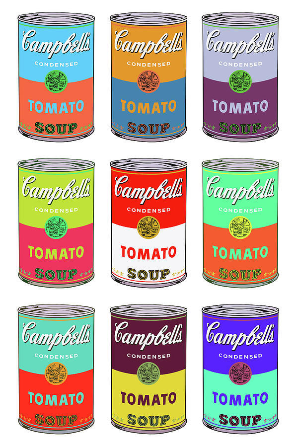 Andy Warhol'un ilk reklam çalışmalarından olan 'Campbells' Soup'un renkli versiyonu
