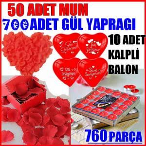 50 Adet Mum, 700 Adet Gül Yaprağı, 10 Adet Kalpli Balon