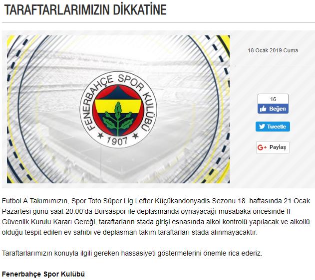 Fenerbahçe Taraftarını Alkol Konusunda Uyardı!