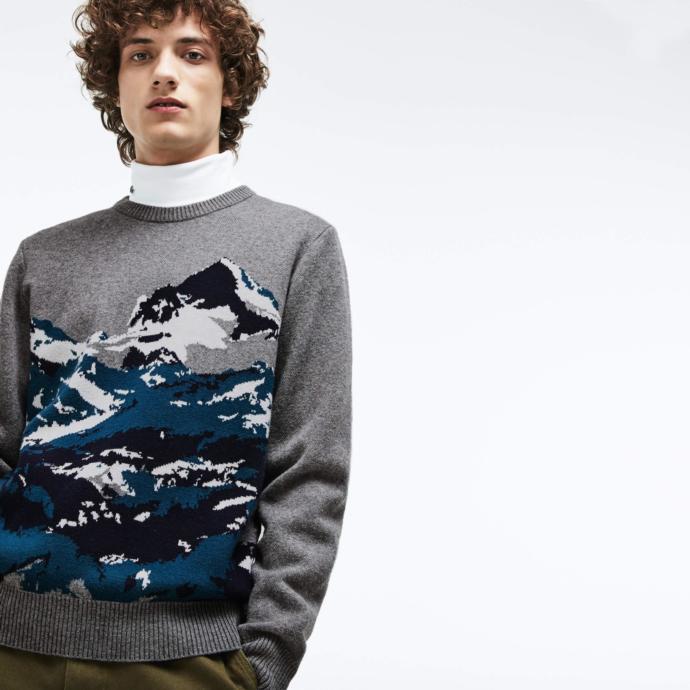 LACOSTE ERKEK DESENLİ GRİ TRİKO KAZAK