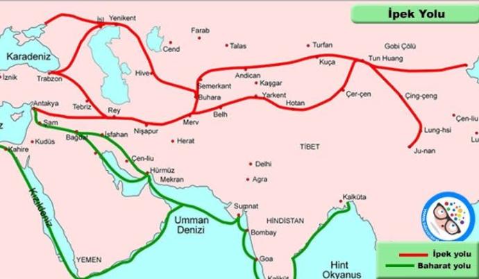 Çin'den gelen İpek Yolu ve Hindistan'dan gelen Baharat Yolu, Osmanlı İmparatorluğuna sonsuz bir gelir kaynağı sağlamıştır.