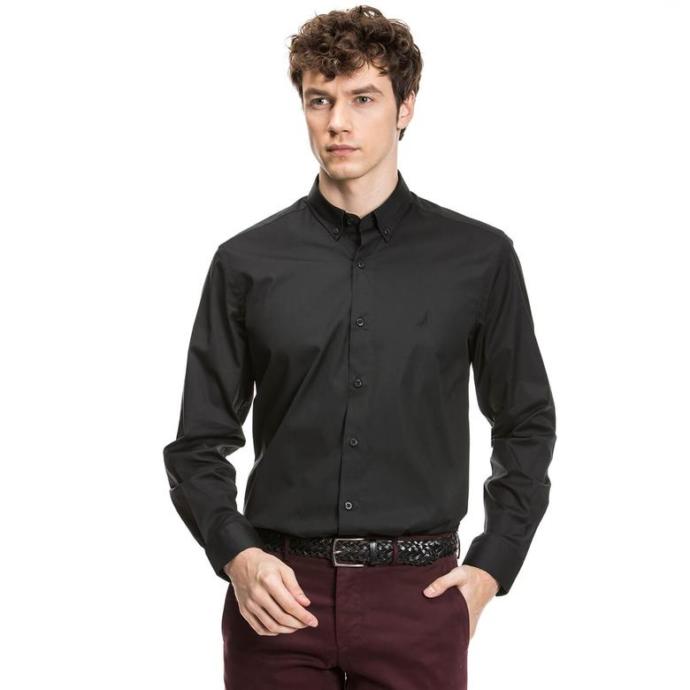 Nautica uzun kollu siyah slim fit gömlek