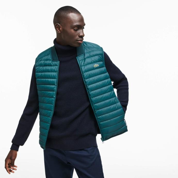 Lacoste erkek kaz tüyü koyu yeşi̇l kapi̇tone yelek
