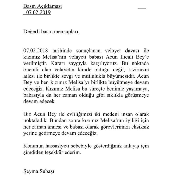 Şeyma Subaşı Kızı Melisa Hakkında Basın Açıklaması Yayınladı
