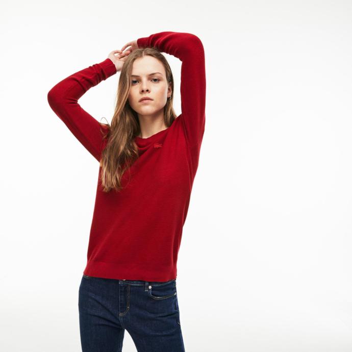 LACOSTE KADIN KAYIK YAKA KOYU KIRMIZI TRİKO