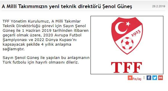Şenol Güneş Milli Takımda (Resmi Açıklama Geldi)