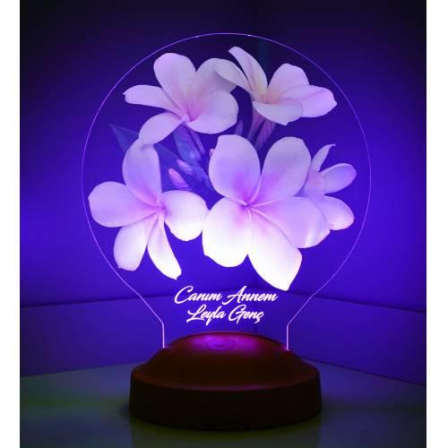 3D Boyutlu Plumeria Çiçekli Kişiye Özel Led Lambası