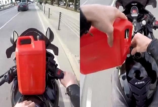 Hareket Halindeyken Motosikletine Benzin Doldurdu! (İstanbul - Maltepe)