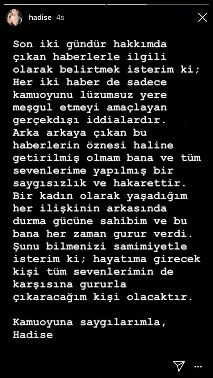 Hadise, Erhan Çelik ve Murat Gezer İle Aşk Yaşadığı İddialarına Instagram'dan Yanıt Verdi