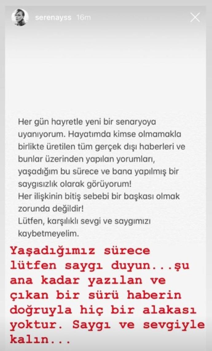 Kerem Bürsin'den Ayrılan Serenay Sarıkaya, Yeni Aşk İddialarına Cevap Verdi