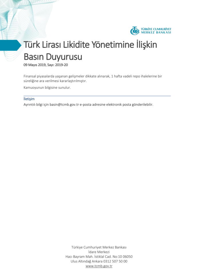 Merkez Bankası, 1 Hafta Vadeli Repo İhalelerine Bir Süreliğine Ara Verdi