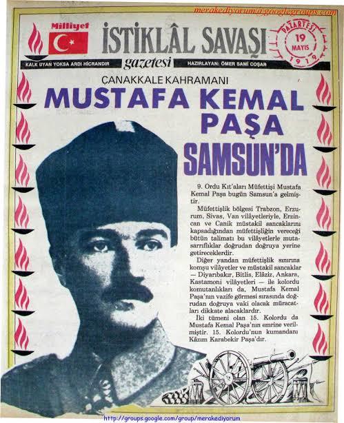 9. Ordu Müfettişliği, 19 Mayıs 1919'da Samsun'a vardı.