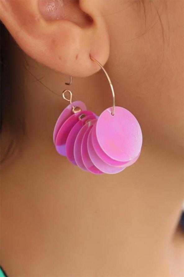 Pembe Renk Sedefli Bayan Küpe