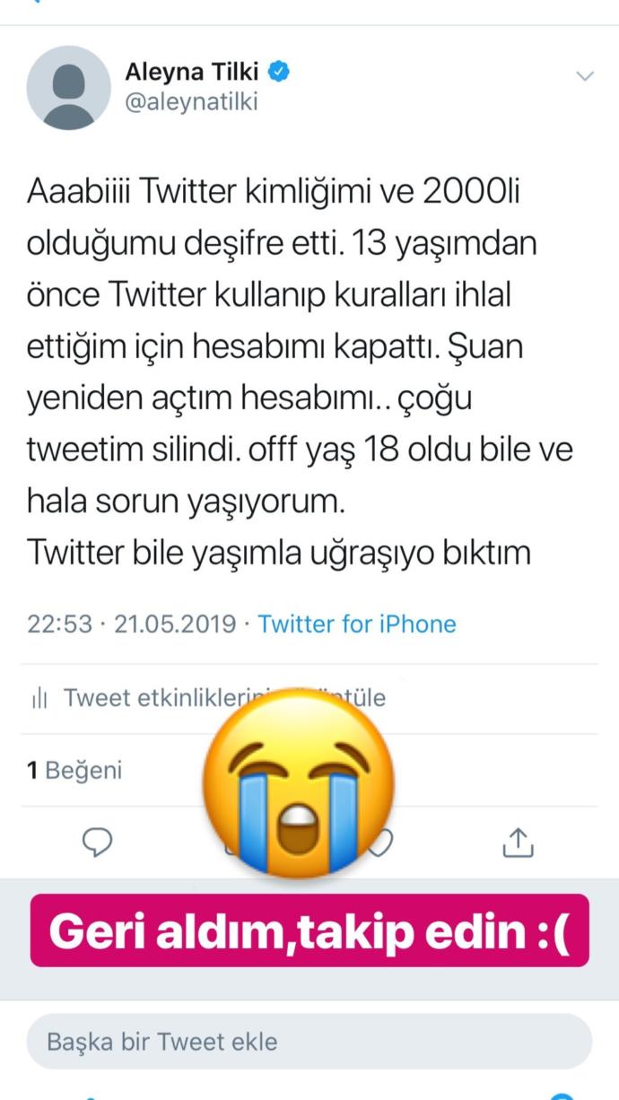 Aleyna Tilki Twitter'dan Twitter'a İsyan Etti