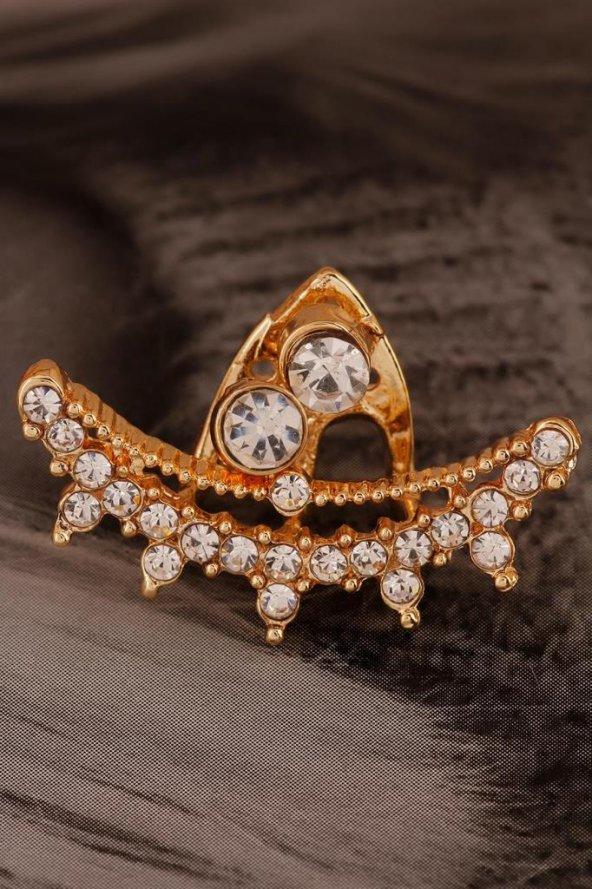 Yeni Sezon Sarı Metal Kristal Taş Tasarımlı Şık Bayan Küpe Modeli