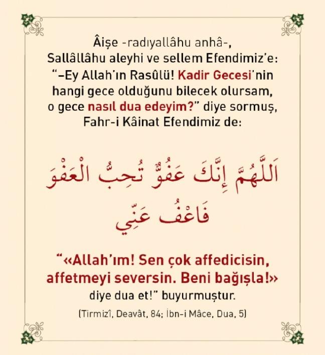 Bu geceye özel okuyabileceğimiz dua.