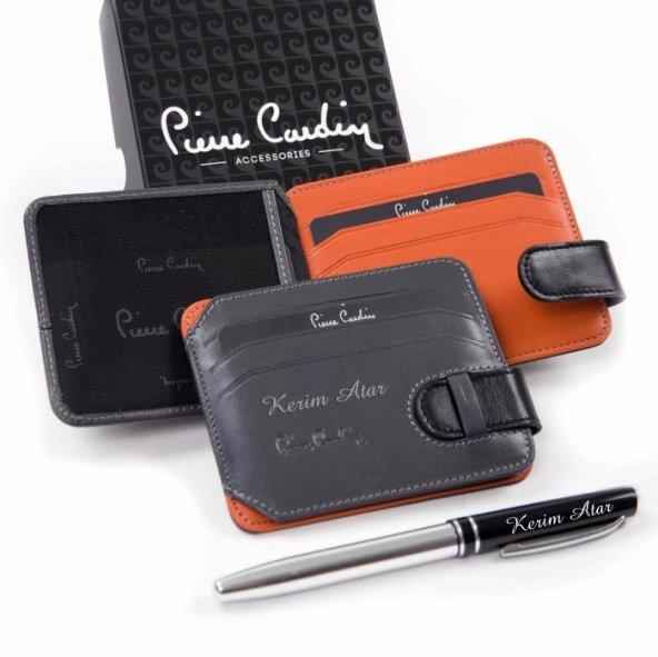 Pierre Cardin Kişiye Özel Erkek Kartlık Cüzdan Gri İçi Turuncu