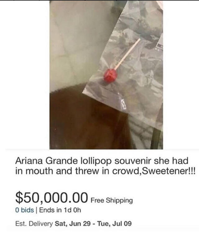 Ünlü Şarkıcı Ariana Grande’nin Yaladığı Lolipop 50 Bin Dolara Satışa Çıkarıldı!