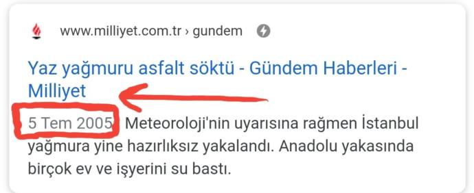 Milliyet'in 2005'e ait sel haberi.