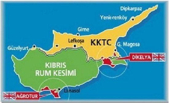 Kıbrısın mevcut siyasi bölüşümünü gösteren harita
