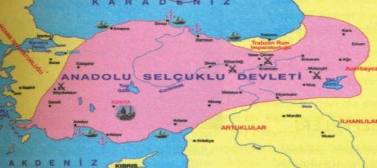 Anadolu Selçuklu Hükümdarlığının sınırlarını gösteren harita