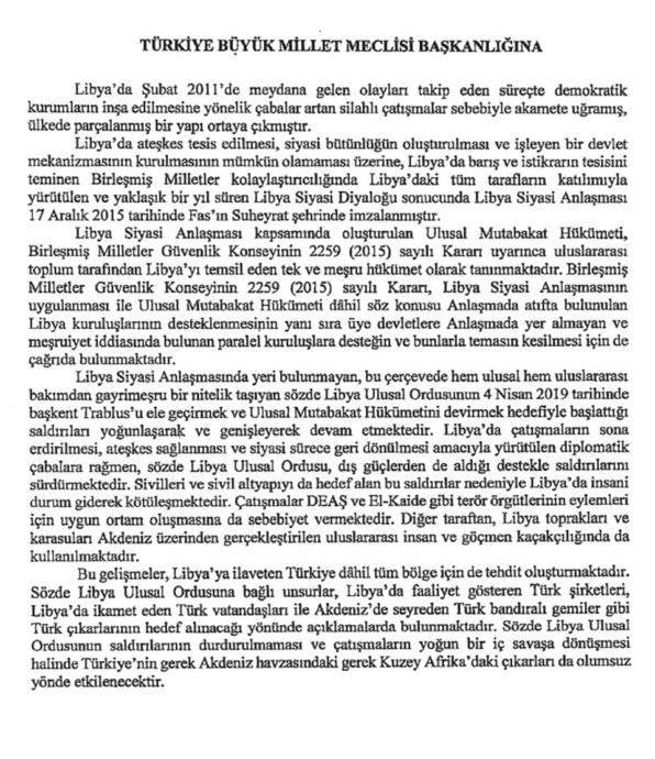Libya Tezkeresi TBMMye Sunuldu: Meclis 2 Ocakta Toplanacak