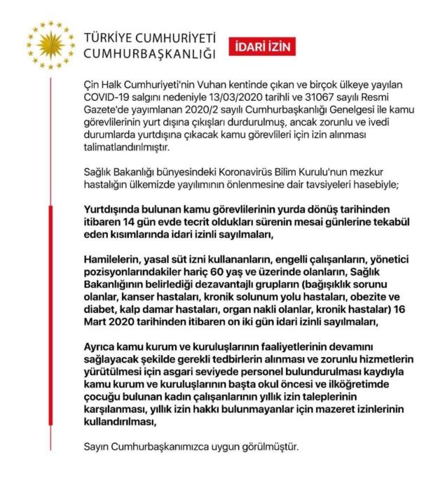 İlgili Cumhurbaşkanlığı Genelgesi