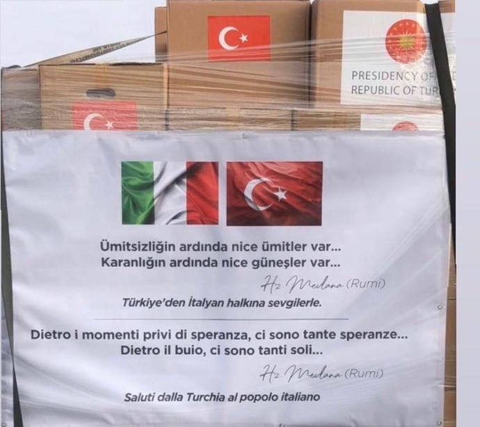 Türkiyeden İtalya ve İspanyaya Mevlananın Sözleriyle Tıbbi Yardım Malzemeleri