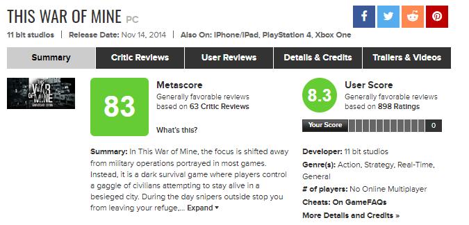 oyunun metacritic inceleme puanı