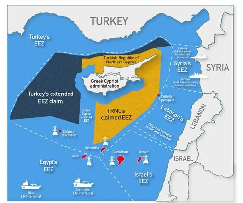Türkiyenin iddiaları (Sarı bölge Kuzey Kıbrısın alanı)